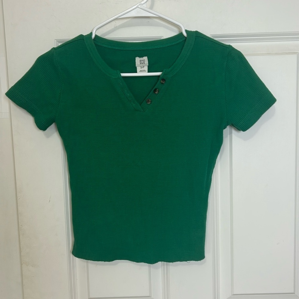 BDG Urban Outfitters Waffle crop short sleeve shirt size small green top